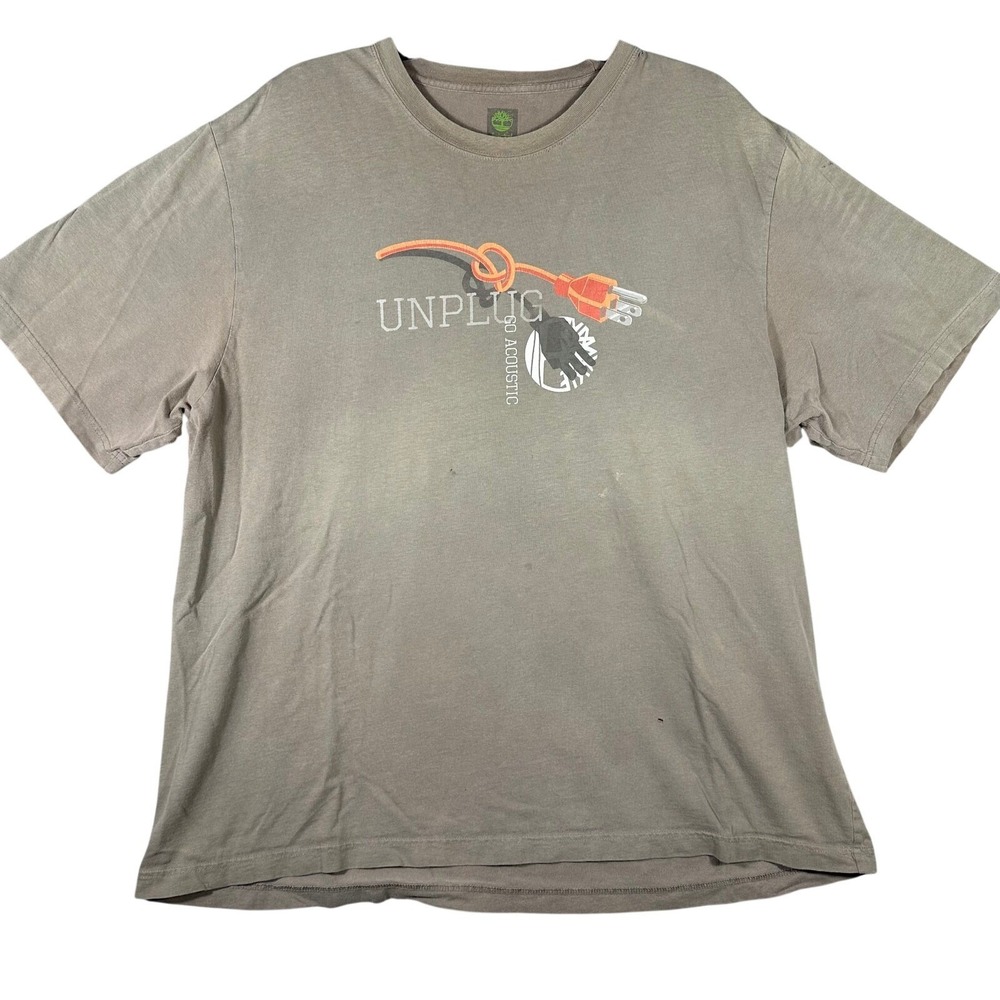 Timberland Graphic T-Shirt Mens XXL Taupe Gray Unplug Go Acoustic Organic Cotton